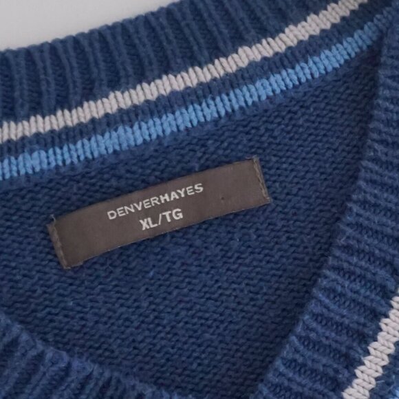 Vintage Denver Hayes Blue 50% Cotton Fine Knit V-Neck Sweater XL - Picture 10 of 10
